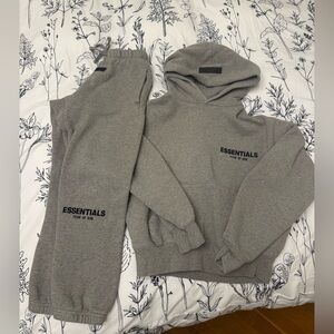 Essentials Heather Gray Hoodie and Joggers kids size 8